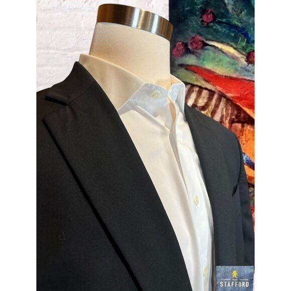 Stafford 46R Mens Basic Black Classic Blazer Sport Suit Jacket Separate - Picture 4 of 15